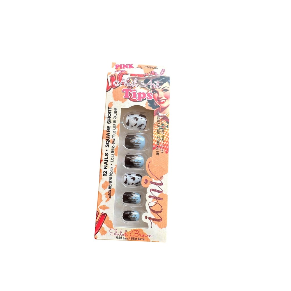 Ioni Pink Cowgirl Nail Art Tips Shiloh Brown Square Short 12ct 620PC04